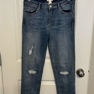 H&M Denim Cropped Jeans with Distressed Look